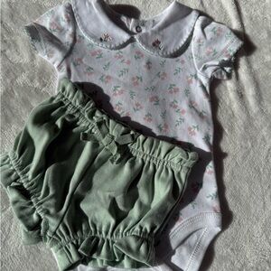 Floral Baby Onesie and Green Shorts Set